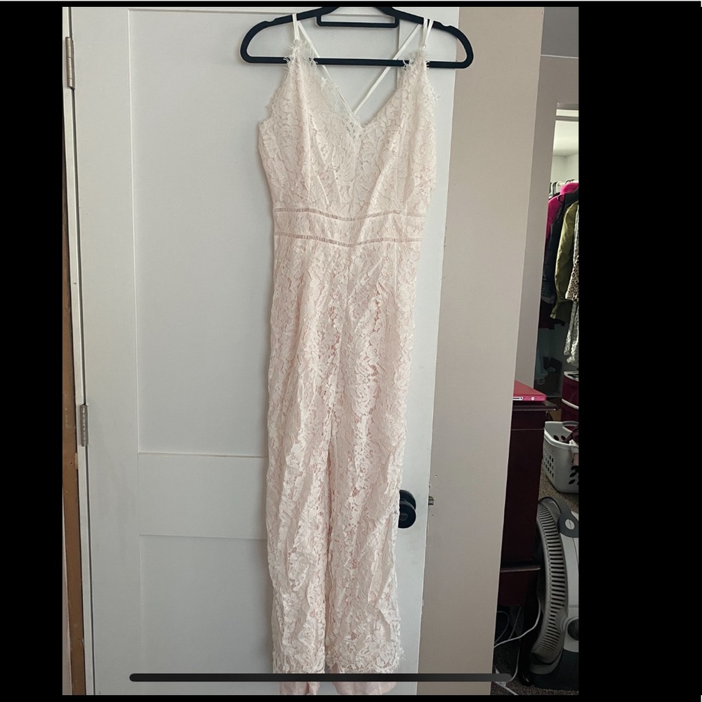 White and pink lace jumpsuit